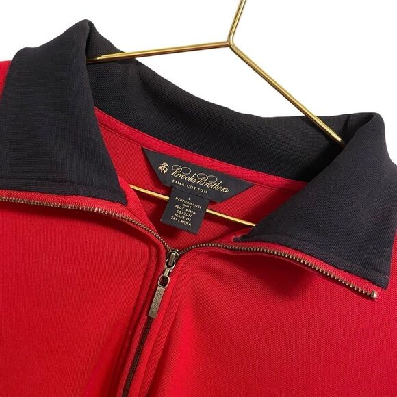 Brooks Brothers Pima Cotton Quarter Zip Long Sleeves Red Navy Size L - Picture 3 of 7